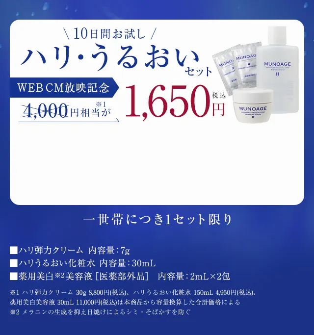 WEB CM放映記念   ハリ・うるおいセット 4,000円相当が1,650円税込
