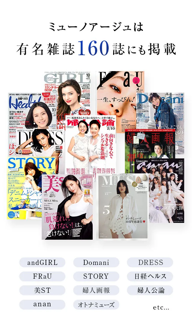 ミューノアージュは 有名雑誌160誌にも掲載